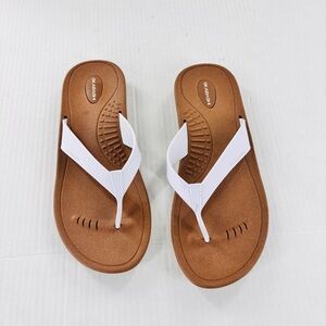 Okabashi Women's Sandals with White Straps and Brown Soles